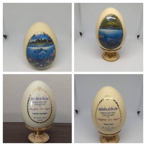 Lot of 2 1995 Porcelain Egg SPLENDORS OF Sea Chez Paul, Lahaina Seaflight Stand